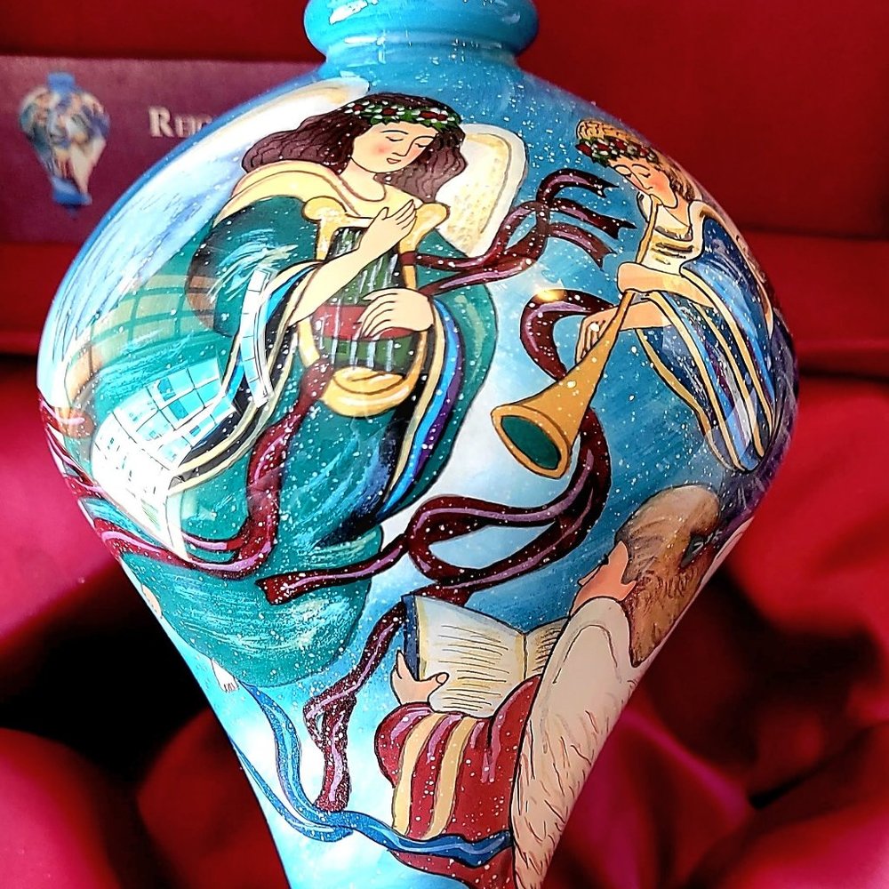 Ne'Qwa Art Angel Ornament, Blown Glass, Reverse Painted